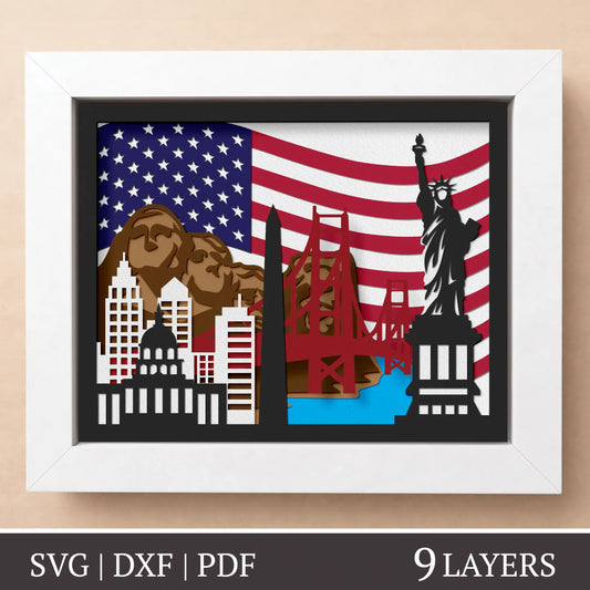 American signature - 3D Layered shadow box template