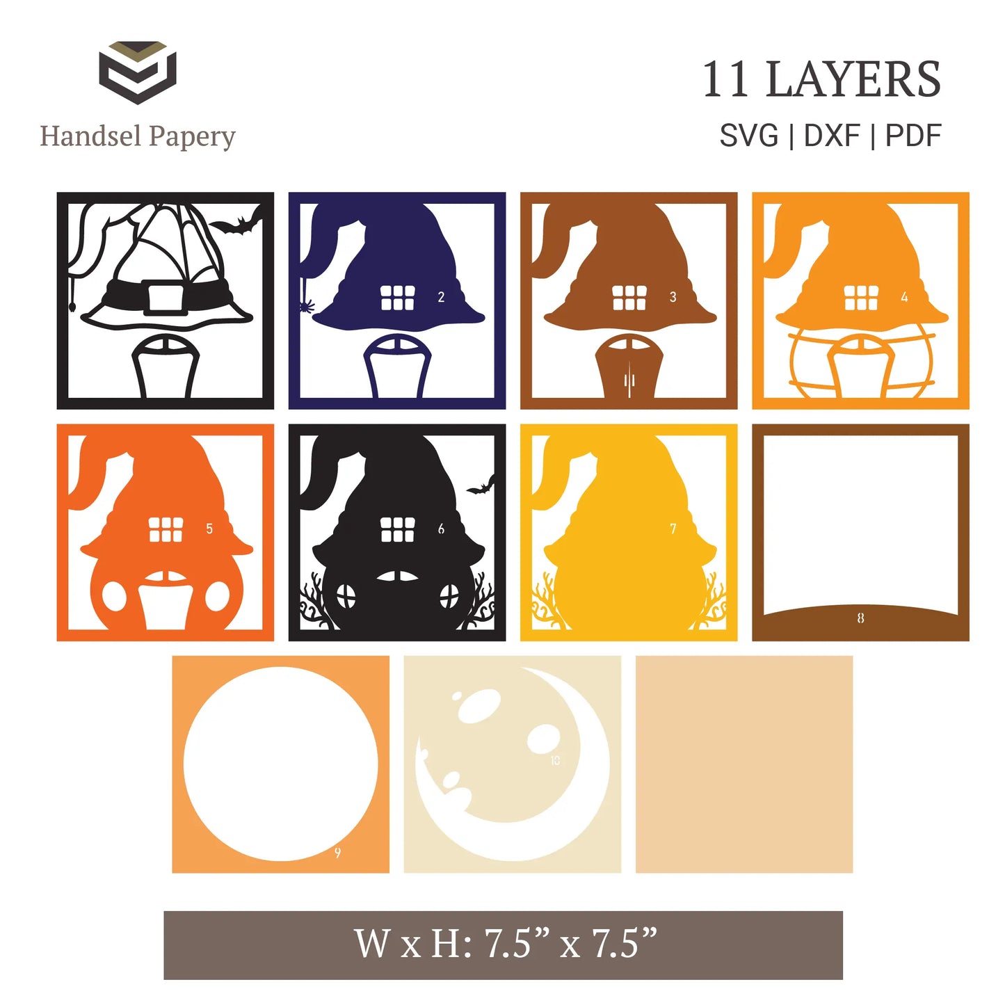 Pumpkin witch spooky house - Halloween shadow box template