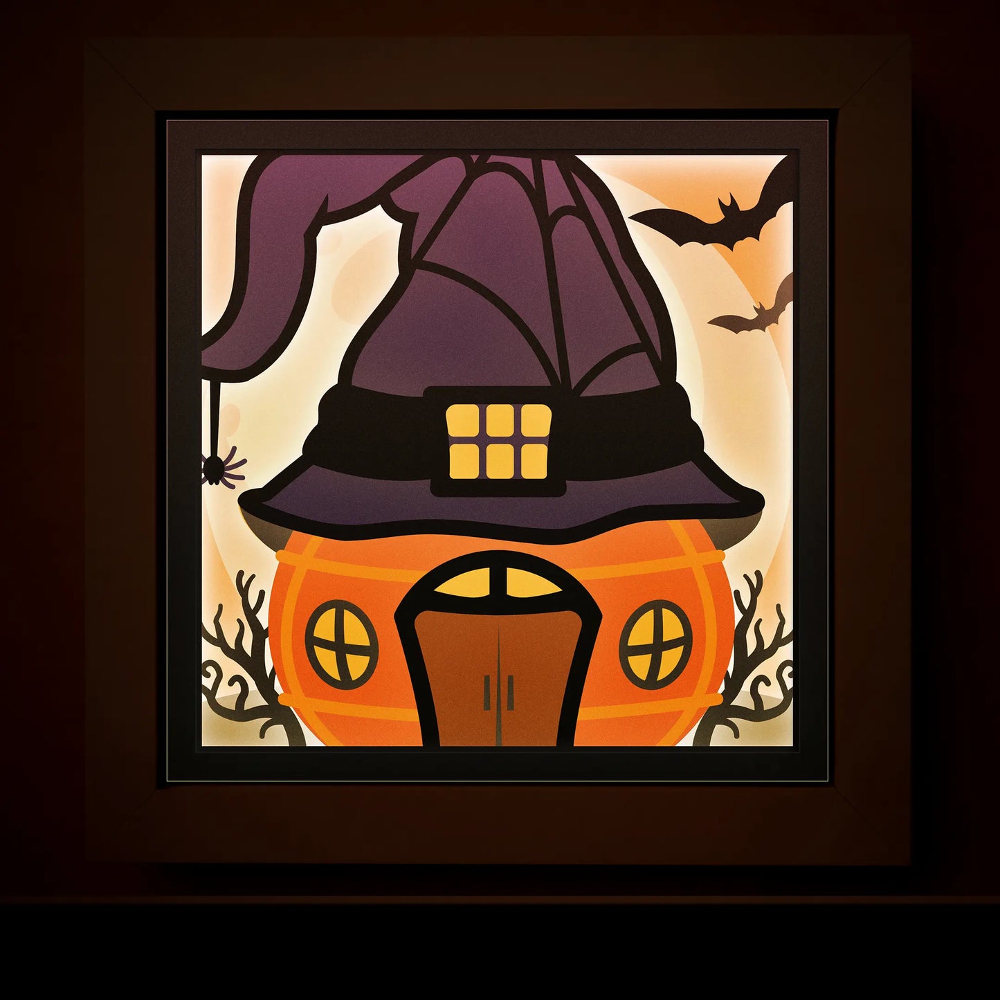 Pumpkin witch spooky house - Halloween shadow box template