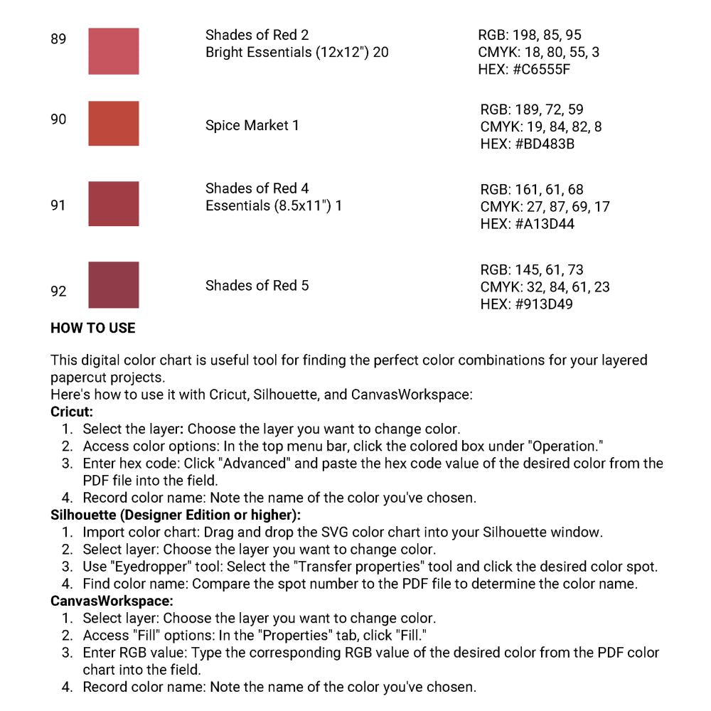 Recollections Cardstock Digital Color Chart