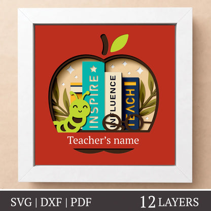 Apple's bookworm - Teacher's Day shadow box template