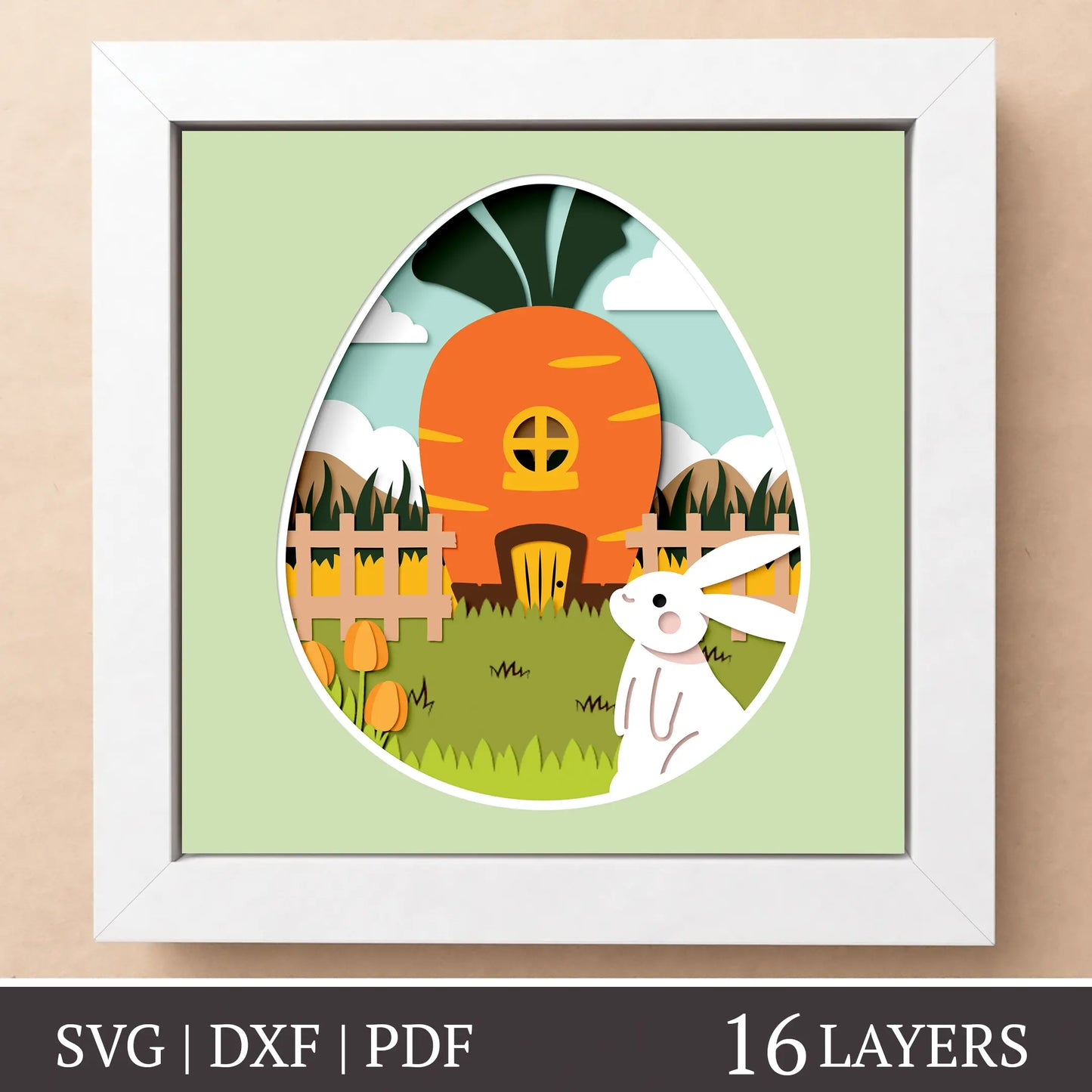 Bunny and the Carrot house - 3D Layered shadow box template