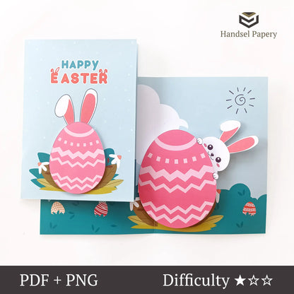 Bunny behind Easter egg - Pop-up card template