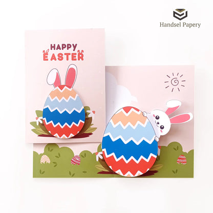 Bunny behind Easter egg - Pop-up card template