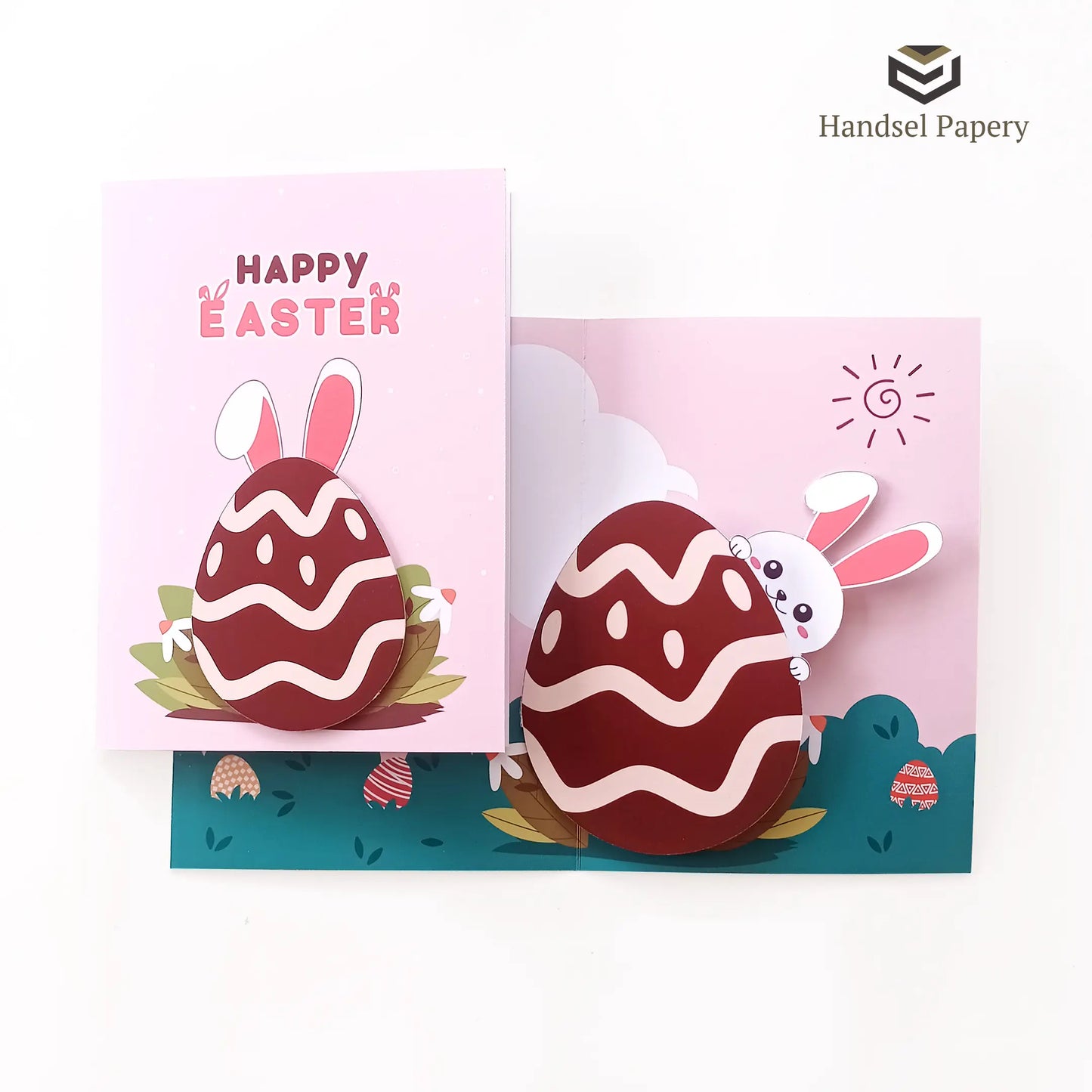 Bunny behind Easter egg - Pop-up card template