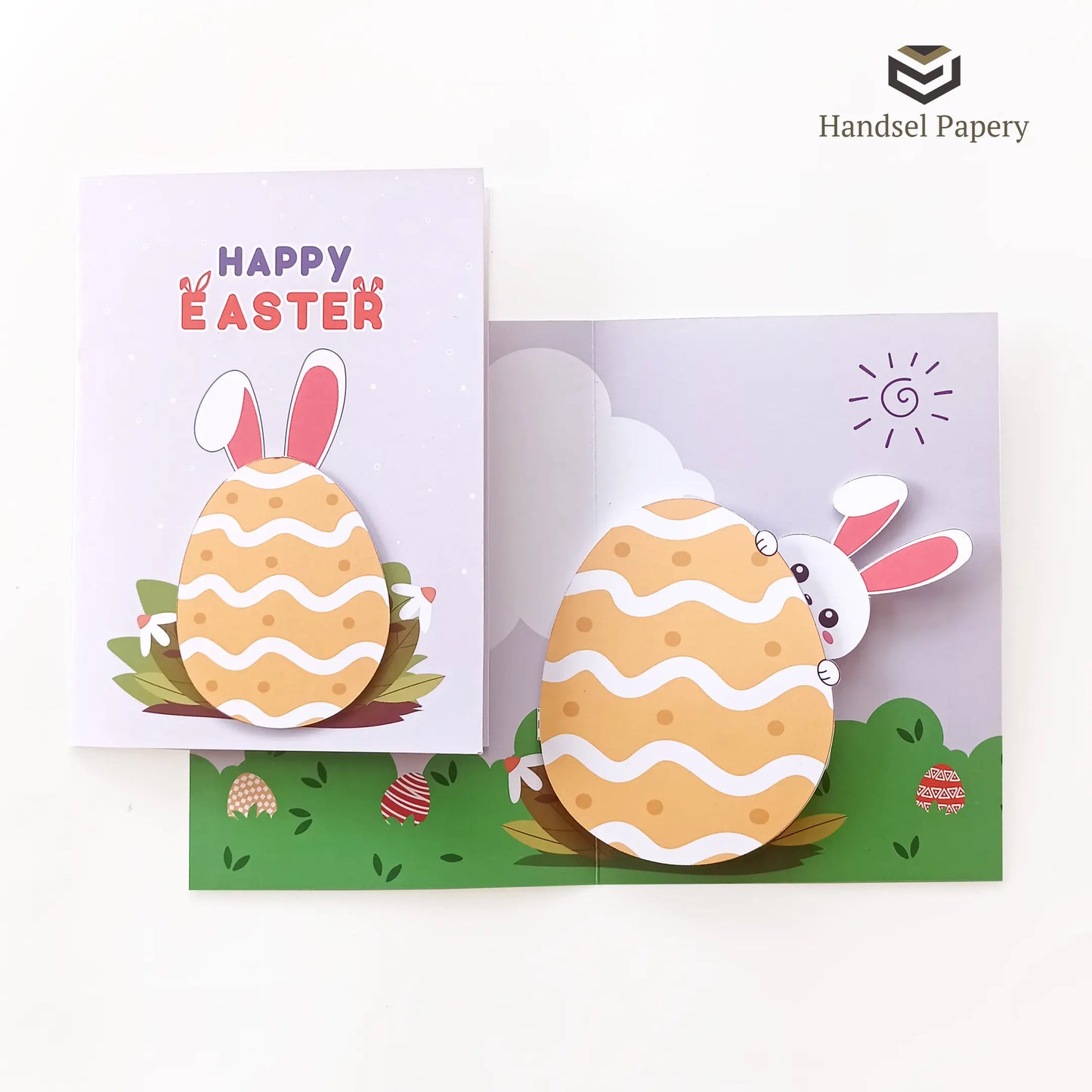 Bunny behind Easter egg - Pop-up card template