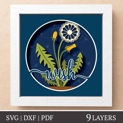 Dandelion wish - 3D shadow box template