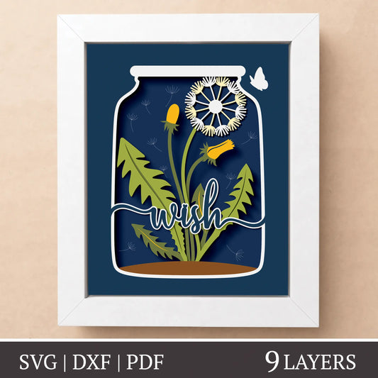 Dandelion wish jar - 3D layered shadow box template