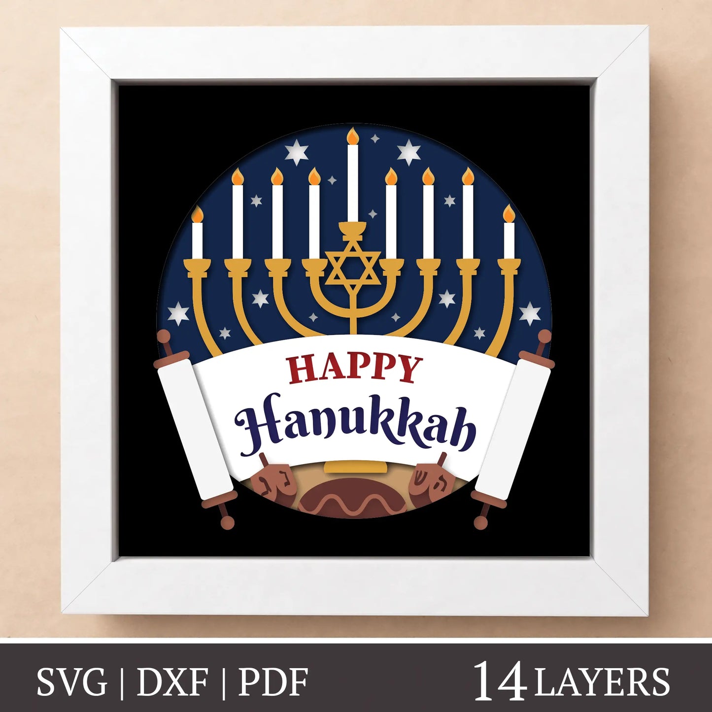 Happy Hanukkah - 3D Layered Shadow box template