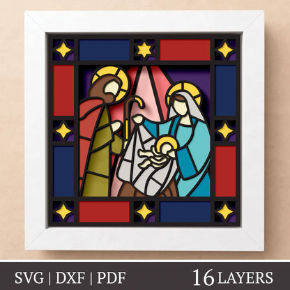 Nativity Stained Glass - 3D layered shadow box template