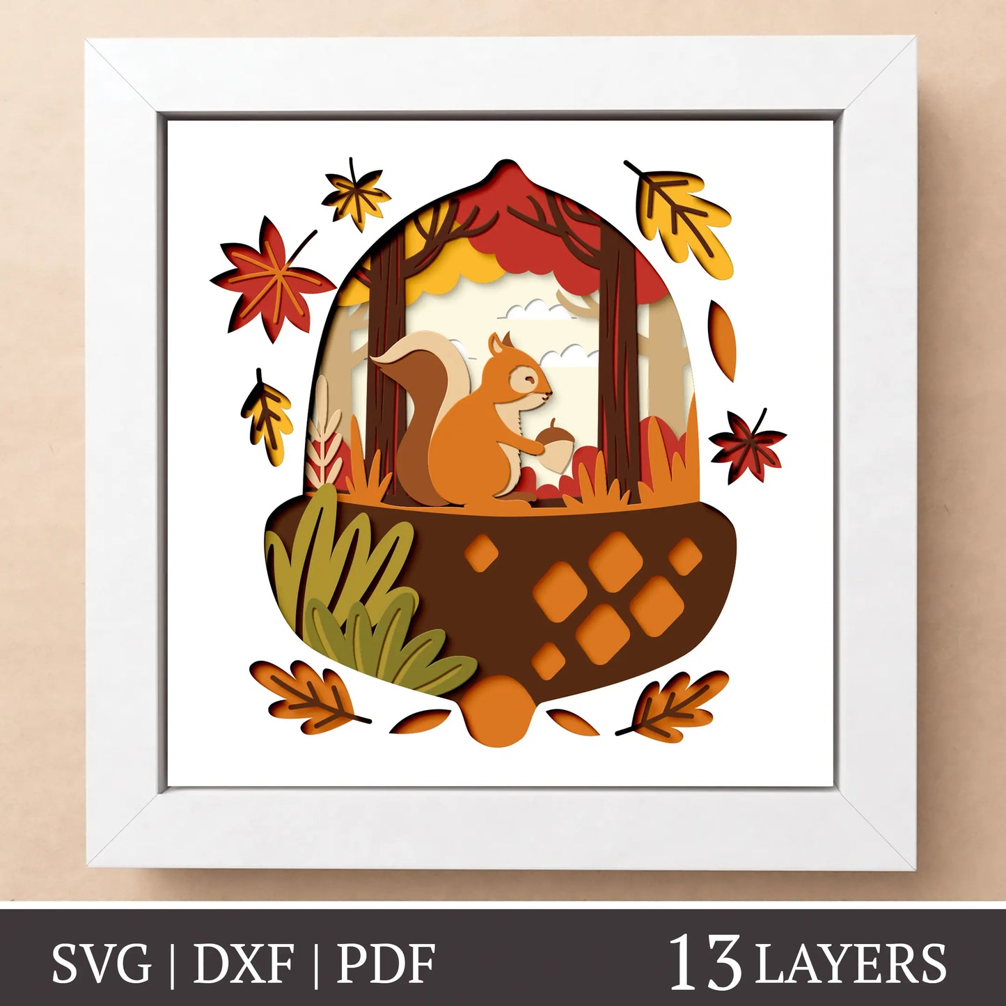 Squirrel in acorn - 3D Layered shadow box template