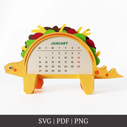 Taco Dino Papercraft Calendar 2024 -2030