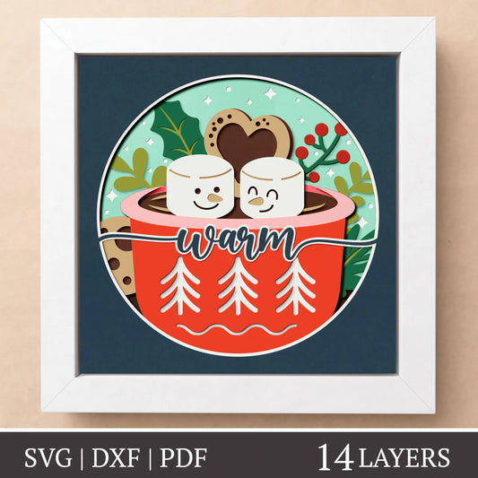 Warm Christmas Cup - 3D Layered Shadow box template